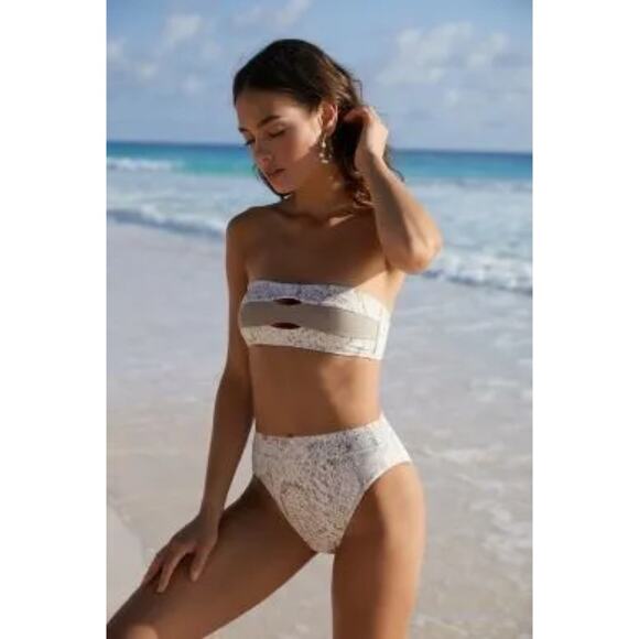 PilyQ Color Block Bandeau (D) and High Waist Cheeky Bikini Bottom (M) in Cobra - Picture 4 of 16